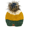 Adult Stripe Knit Pom Hat | Green + Mustard Yellow + Cream