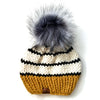 Adult Striped Knit Pom Hat | Mustard Yellow + Black
