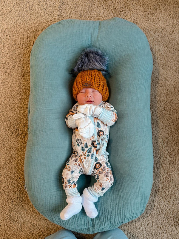 0-3 month Baby Pom Hat | Butterscotch Knit Beanie