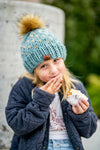 Mommy + Me Blue Knit Heart Pom Hat Set -  from b.e.happe 