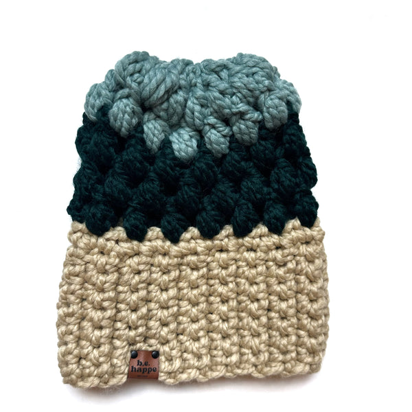 Crochet Slouch Hat | Tan + Green Slouchy Beanie - Adult from b.e.happe 