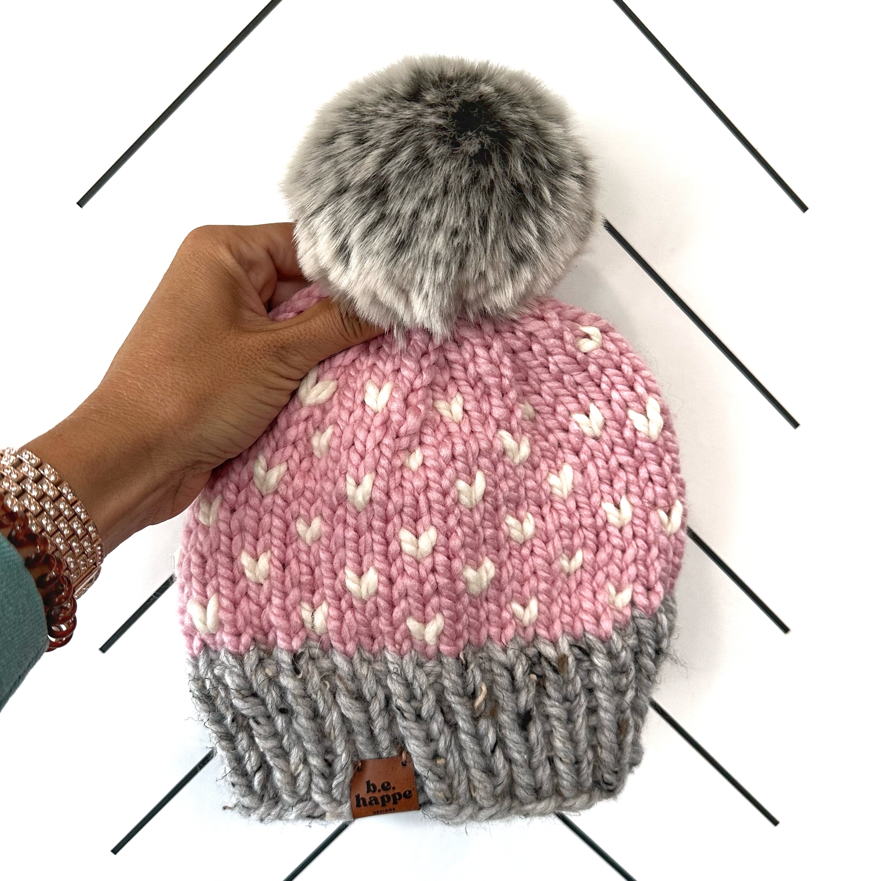 Toddler Knit Pom Hat | Pink Heart Beanie - Hats from b.e.happe 