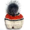 Adult Stripe Knit Pom Hat | Off White + Black + Orange