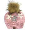 Youth Embroidered Flower Knit Pom Hat | Blossom Pink + Cream Flowers
