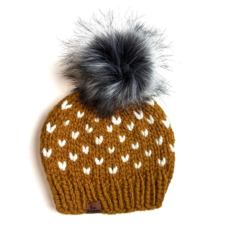 Toddler Knit Pom Hat | Butterscotch Heart Beanie - hats from b.e.happe 
