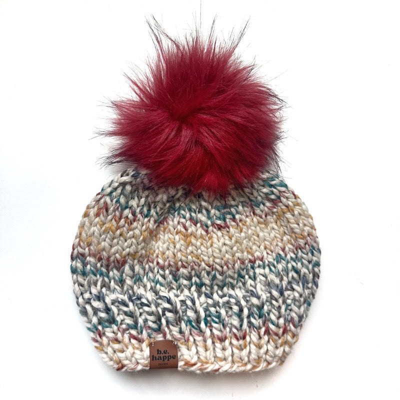 Adult Knit Pom Hat | Rainbow Red Beanie -  from b.e.happe 