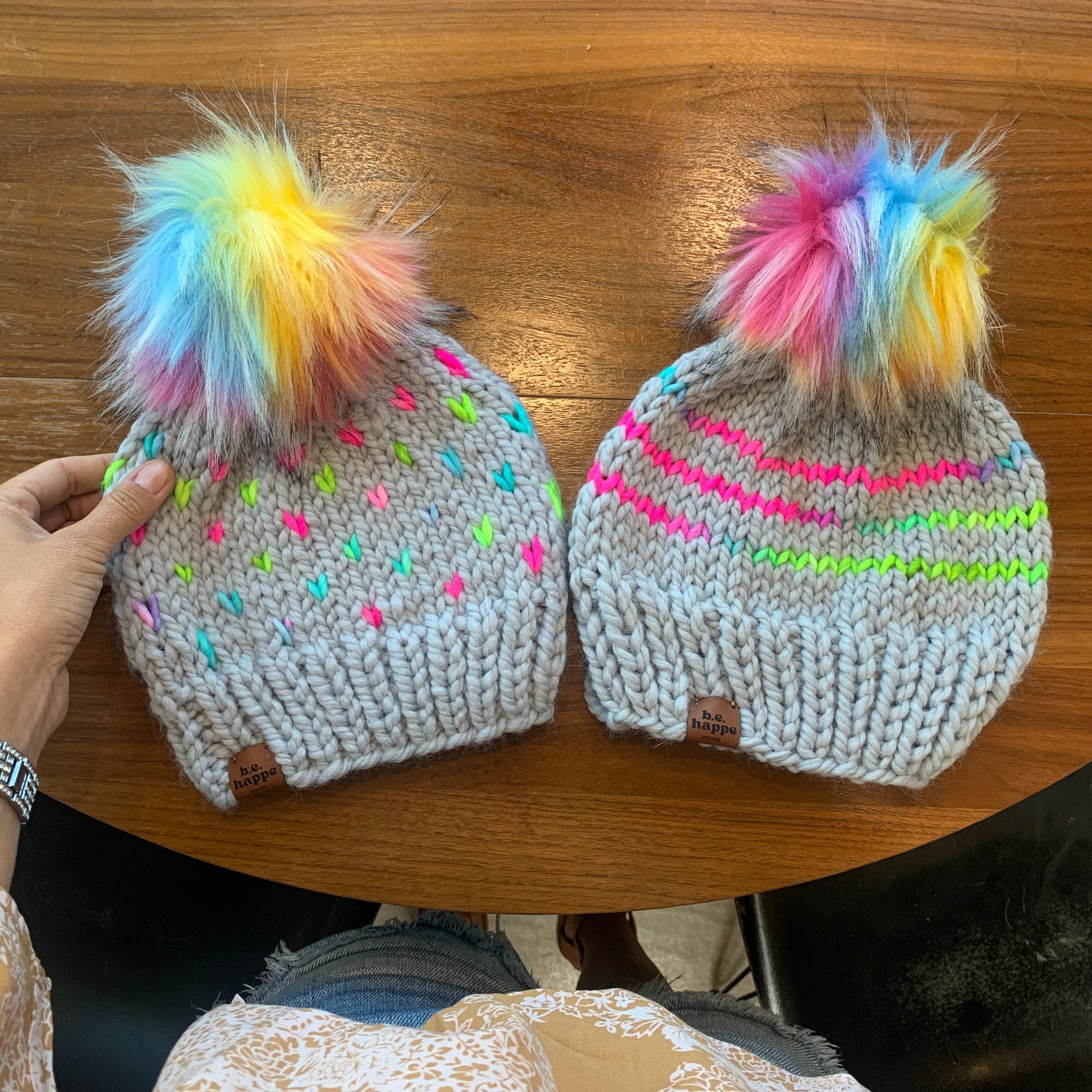 Mommy + Me Beanies | Adult + 0-3 month Rainbow Hat Set -  from b.e.happe 