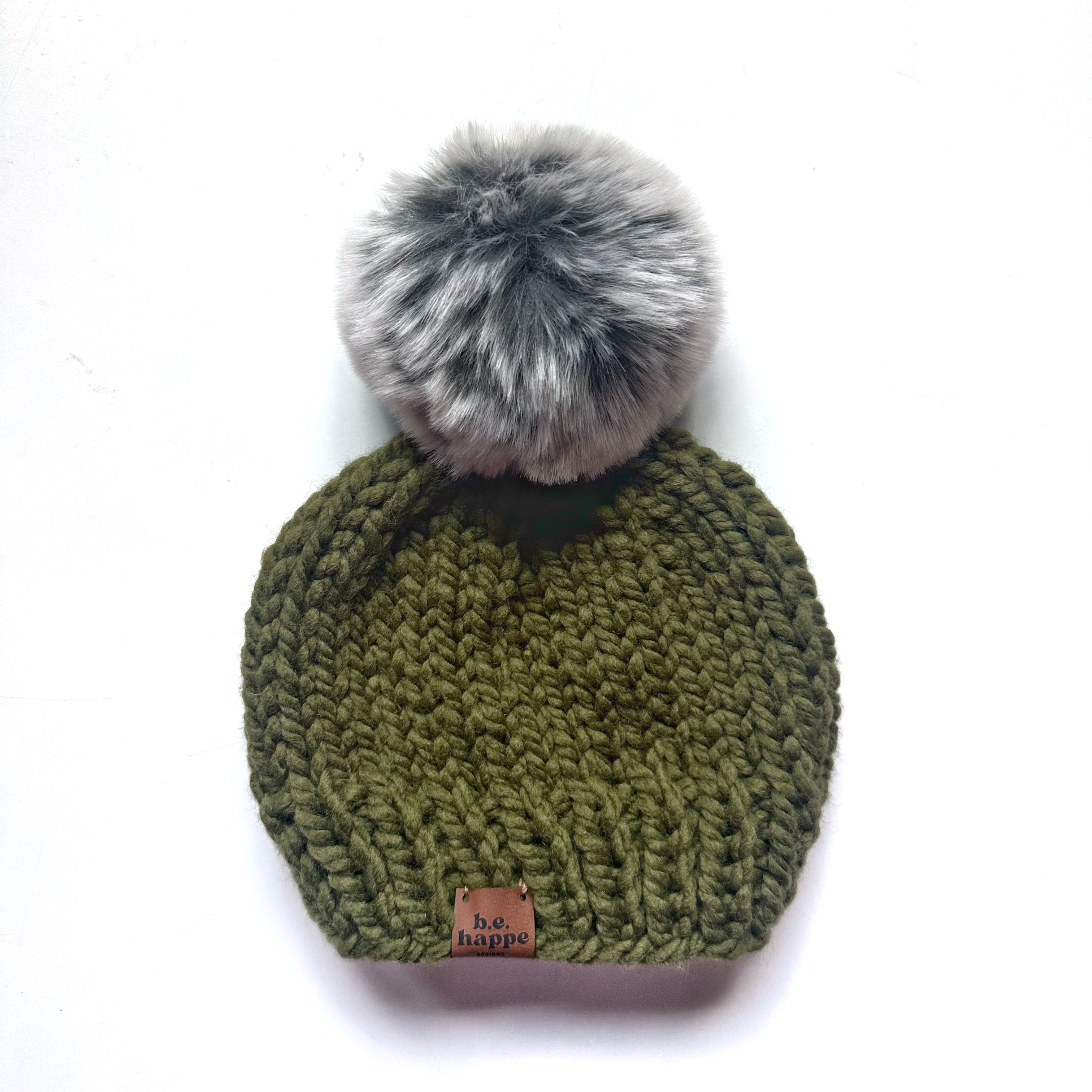 Youth Solid Knit Pom Hat | Green Pom Beanie - ha from b.e.happe 