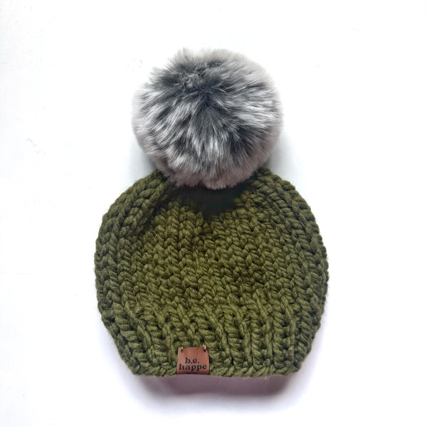 Youth Solid Knit Pom Hat | Green Pom Beanie - ha from b.e.happe 