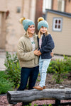 Mommy + Me Blue Knit Heart Pom Hat Set -  from b.e.happe 