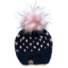 Adult Knit Pom Hat | Black + Pink Heart Beanie -  from b.e.happe 