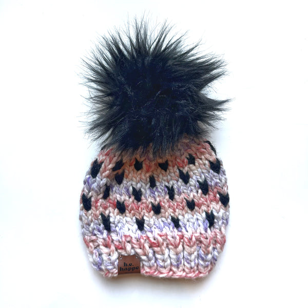 Adult Knit Pom Hat | Pink + Black Pom Beanie -  from b.e.happe 