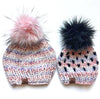 Adult Knit Pom Hat Pink + Black Pom Beanie b.e.happe 