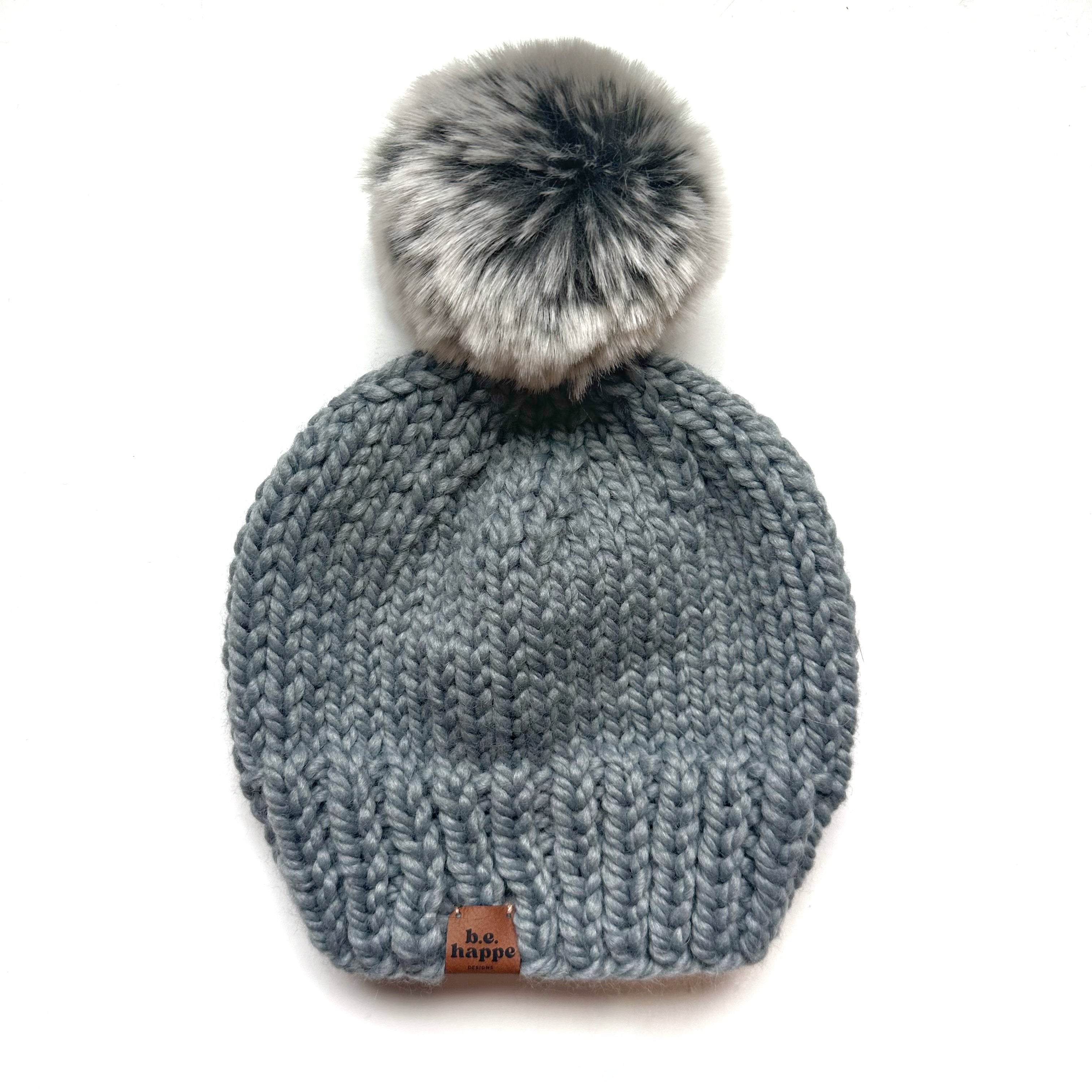 Adult Knit Pom Hat | Slate Gray Beanie - Adult from b.e.happe 