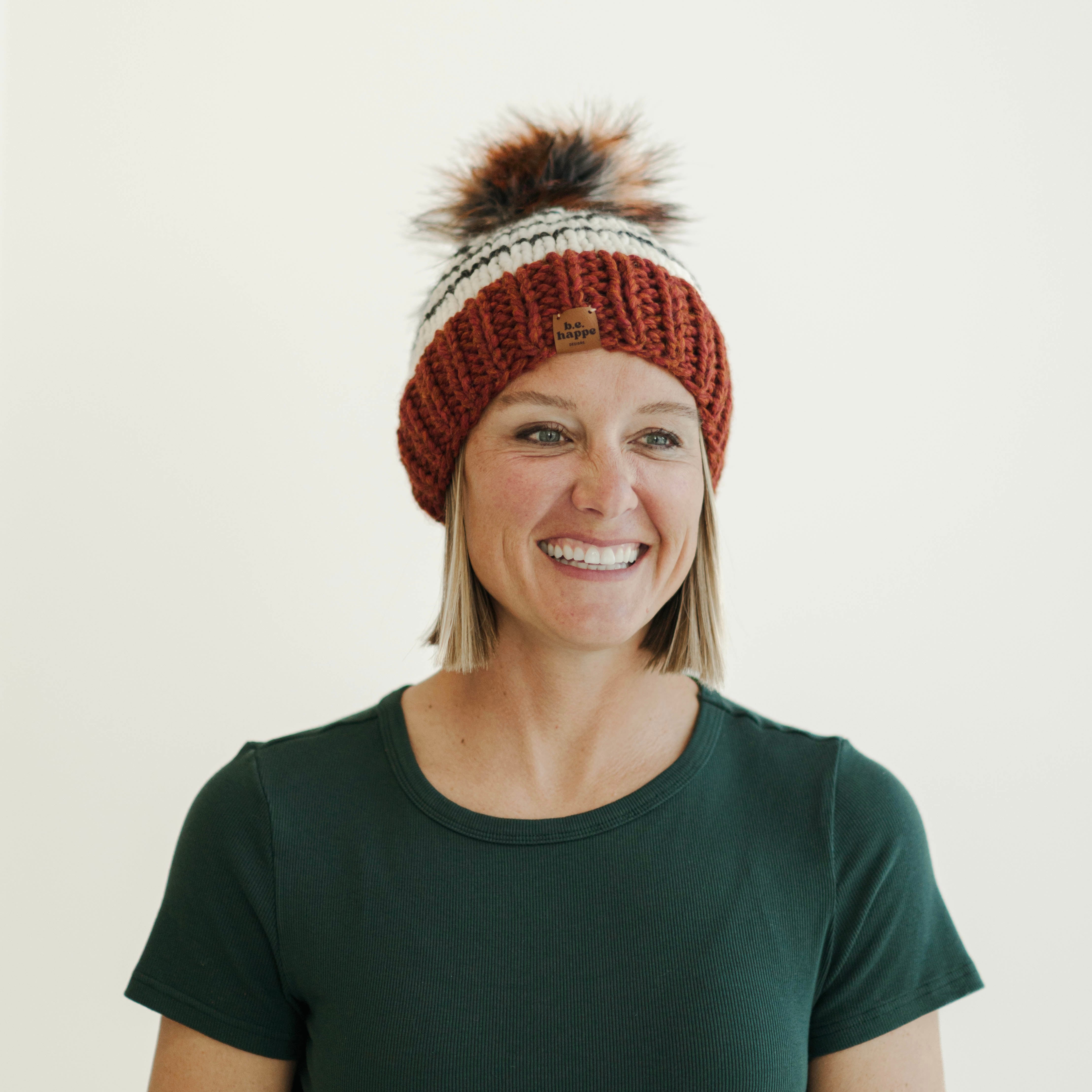 Adult Knit Pom Hat | Spice Striped Beanie -  from b.e.happe 