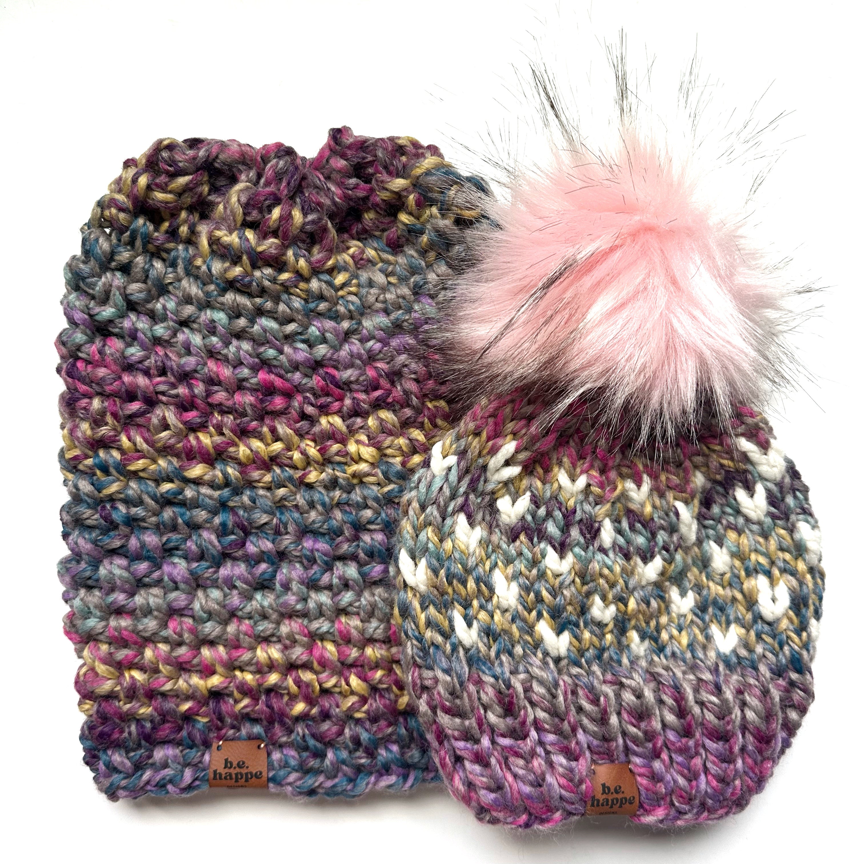 Adult Pom Pom Hat | Purple Heart Beanie -  from b.e.happe 