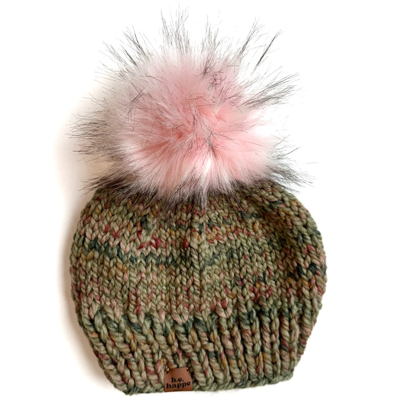Adult Pom Pom Hat | Green  Variegated Beanie -  from b.e.happe 