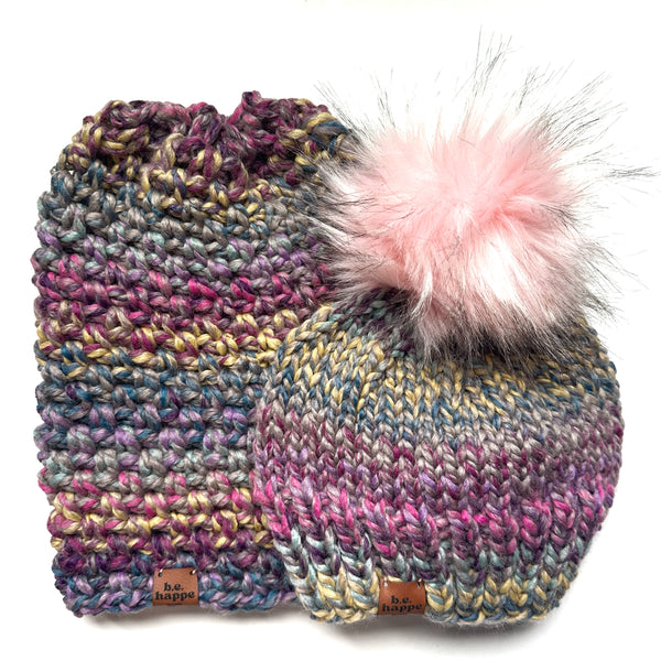 Baby Pom Pom Hat | Purple Variegated Beanie -  from b.e.happe 