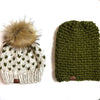 Toddler Knit Pom Hat | Wheat + Green Beanie - Hats from b.e.happe 