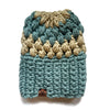 Crochet Puff Stitch Slouch Hat | Succulent Blue + Tan