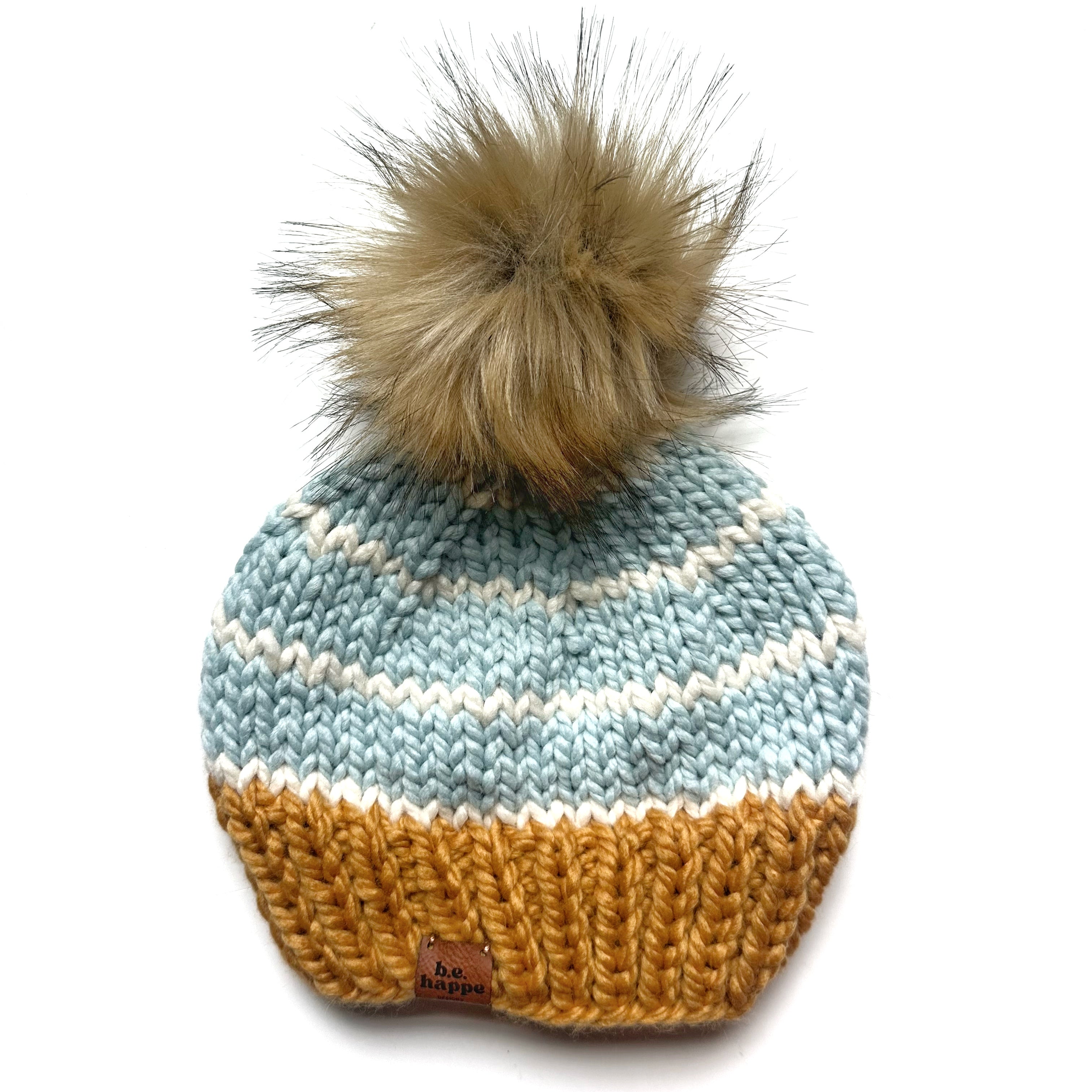 Baby Knit Pom Hat | Light Blue Stripe Beanie -  from b.e.happe 