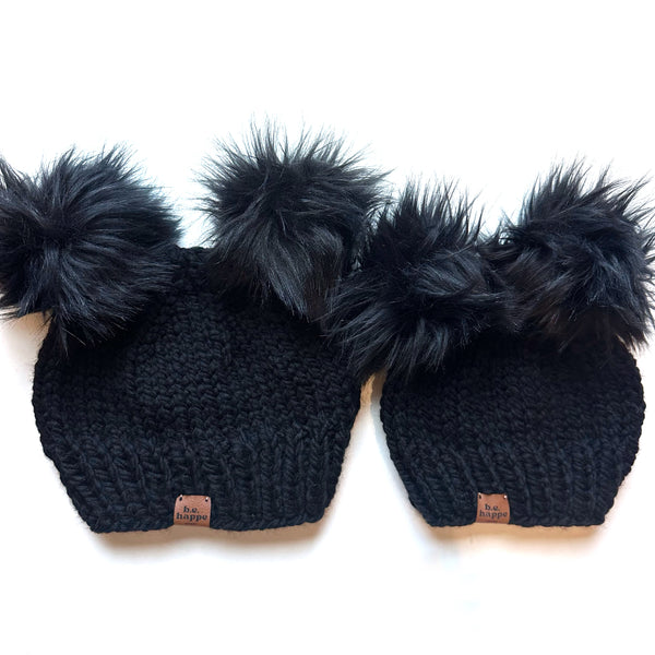 Black Double Pom Mommy and Me Matching Hat Set | Matching Beanies -  from b.e.happe 