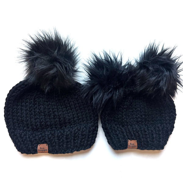 Black Pom Mommy and Me Matching Hat Set | Matching Beanies -  from b.e.happe 