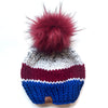 Adult Stripe Knit Pom Hat | Marble +Red + Blue