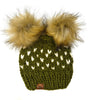 6-12 month Baby Heart Double Pom Hat| Green + Off White