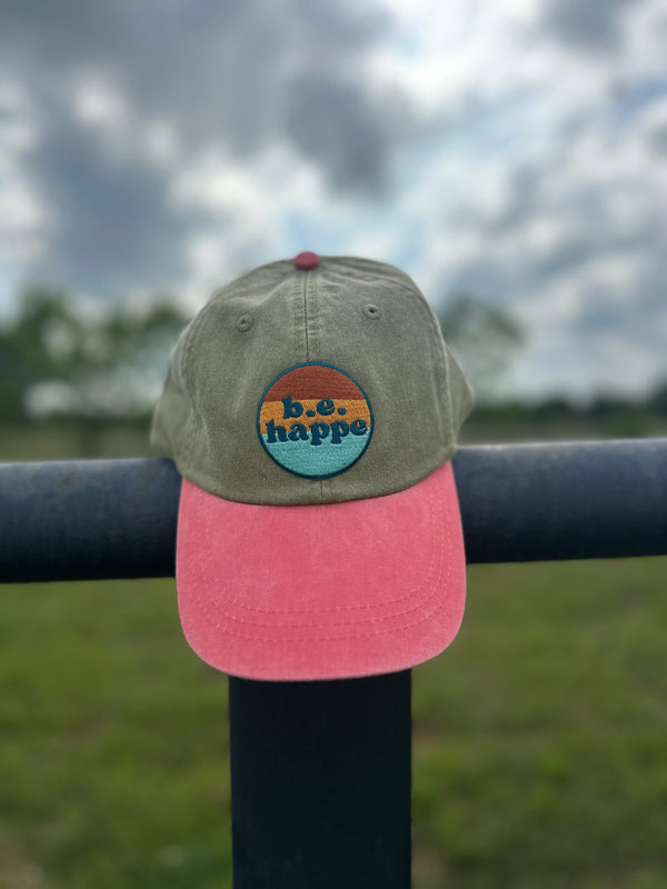 Non-distressed Buckle Back Baseball Cap | Olive + Coral Hat - Adult from b.e.happe