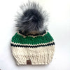 Adult Stripe Knit Pom Hat | Off White + Black + Green