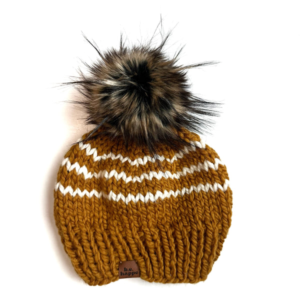 Adult Knit Pom Hat | Butterscotch Stripe Beanie -  from b.e.happe 