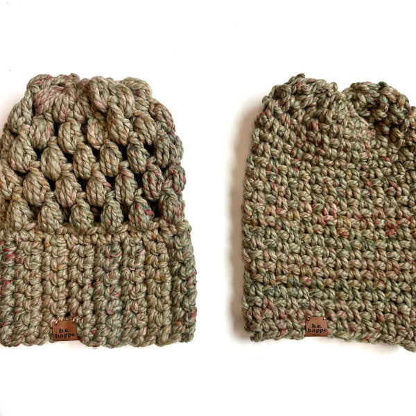 Crochet Simple Slouch Hat | Green Variegated Slouchy Beanie - Adult from b.e.happe 