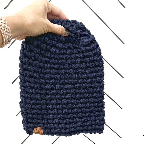 Crochet Simple Slouch Hat | Navy Blue Slouchy Beanie - Adult from b.e.happe 