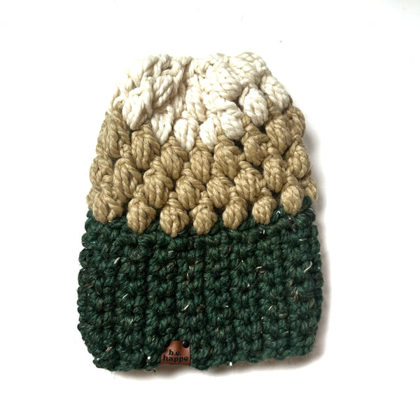 Crochet Slouch Hat | Green + Tan Slouchy Beanie - Adult from b.e.happe 