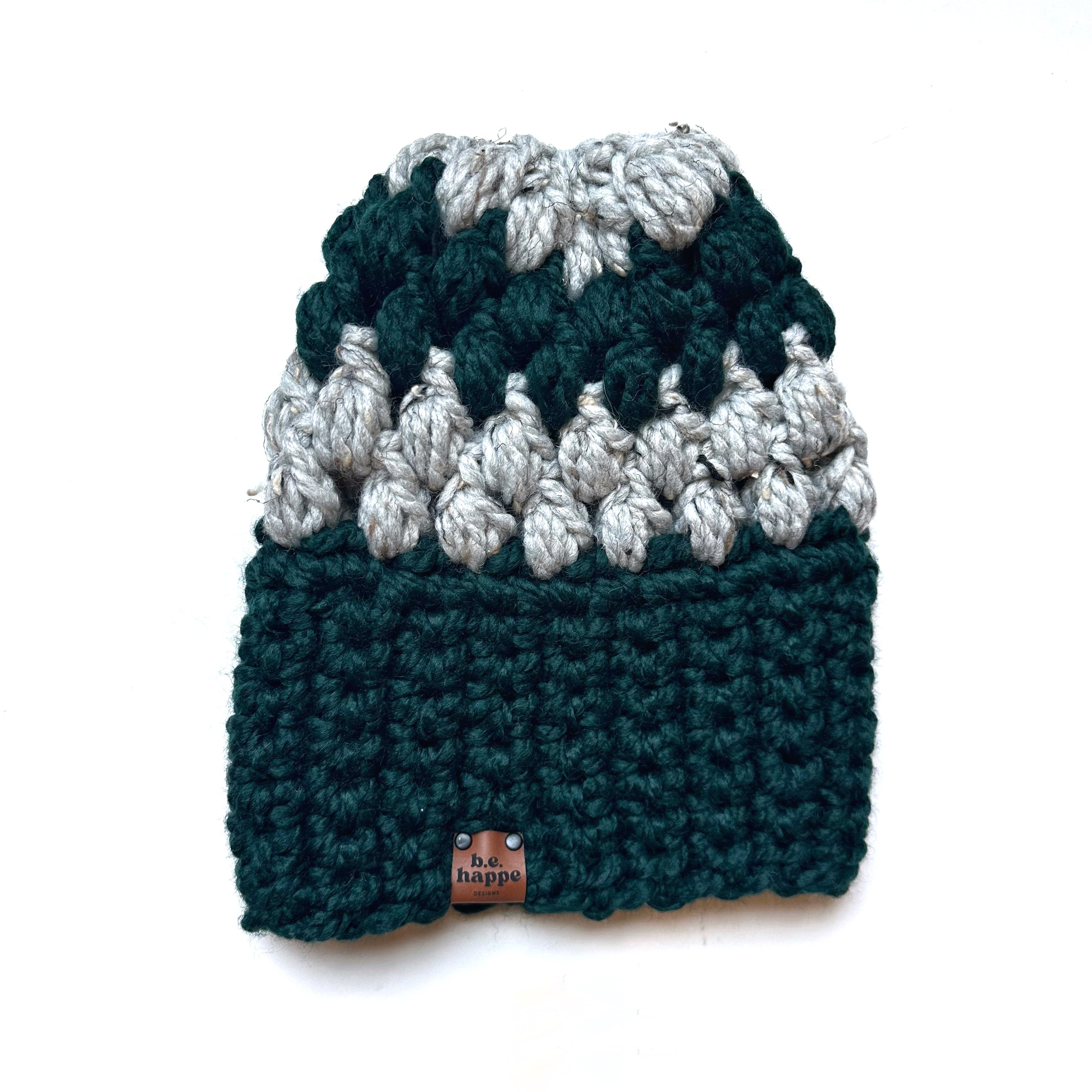 Crochet Slouch Hat | Green + Gray Slouchy Beanie - Adult from b.e.happe 