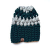 Crochet Puff Stitch Slouch Hat | Green + Gray