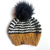 Adult Zig Zag Knit Hat | Mustard Yellow + Black + Off White