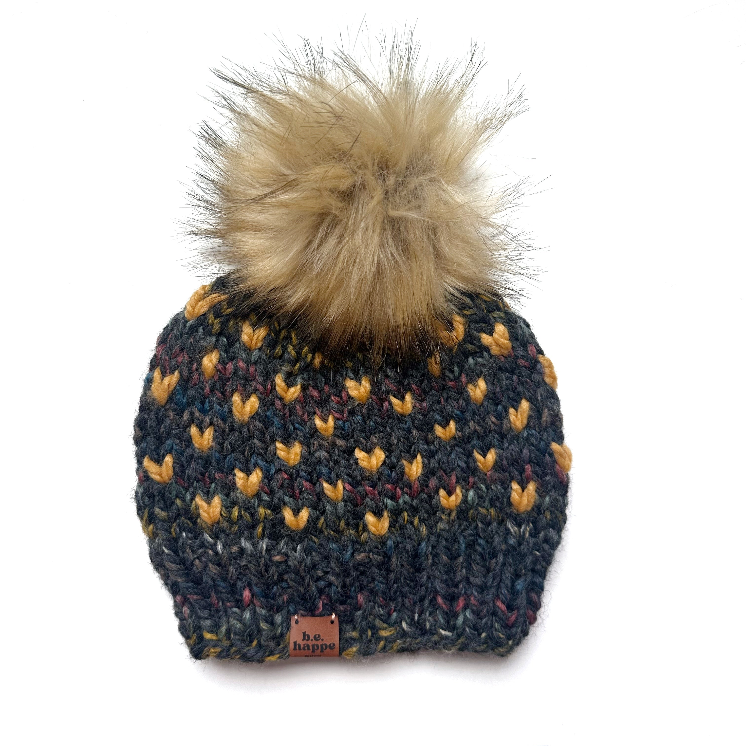 Adult Knit Pom Hat | Yellow Heart Beanie