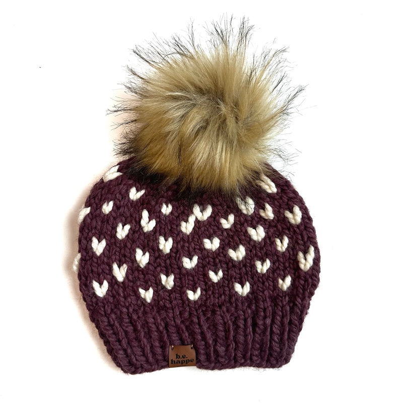 Heart Knit Pom Hat | Fig Purple -  from b.e.happe 