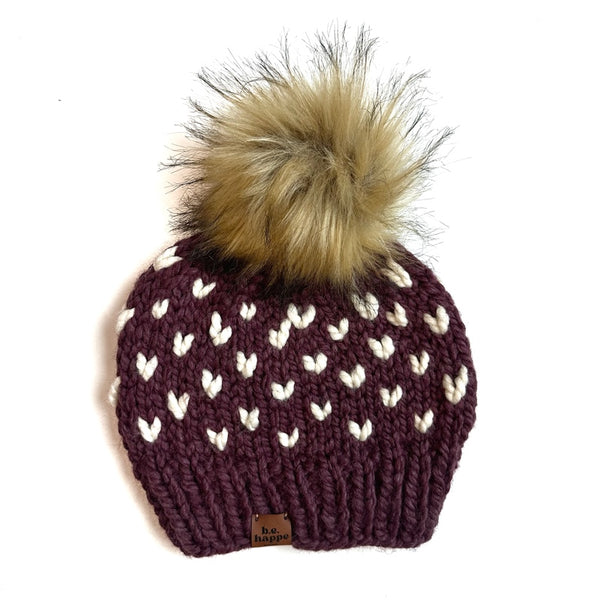 Heart Knit Pom Hat | Fig Purple -  from b.e.happe 