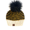 Adult Zig Zag Knit Hat | Off White + Black + Mustard Yellow