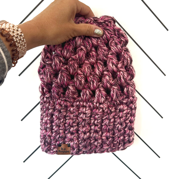 Crochet Slouch Hat | Wool Free Pink Slouchy Beanie -  from b.e.happe 