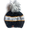 Adult Stripe Knit Pom Hat | Black + Mustard Yellow