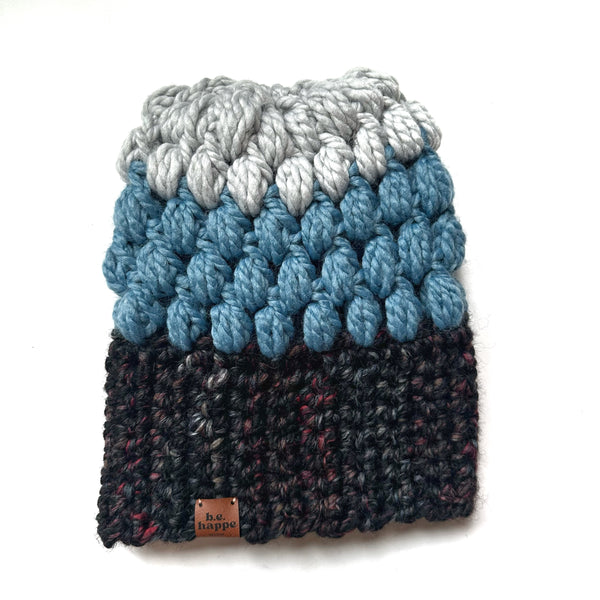 Crochet Slouch Hat | Black + Blue Slouchy Beanie - Adult from b.e.happe 