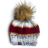 Youth Stripe Knit Pom Hat | Red + Mustard Yellow + Marble