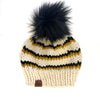 Adult Stripe Knit Hat | Off White + Black + Mustard Yellow