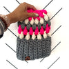 Crochet Puff Stitch Slouch Hat | Slate Gray + Hot Pink + Off White Alternating