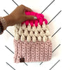 Crochet Puff Stitch Slouch Hat | Light Pink + Hot Pink + Off White