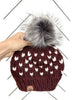 Adult Knit Heart Pom Hat | Maroon + Off White